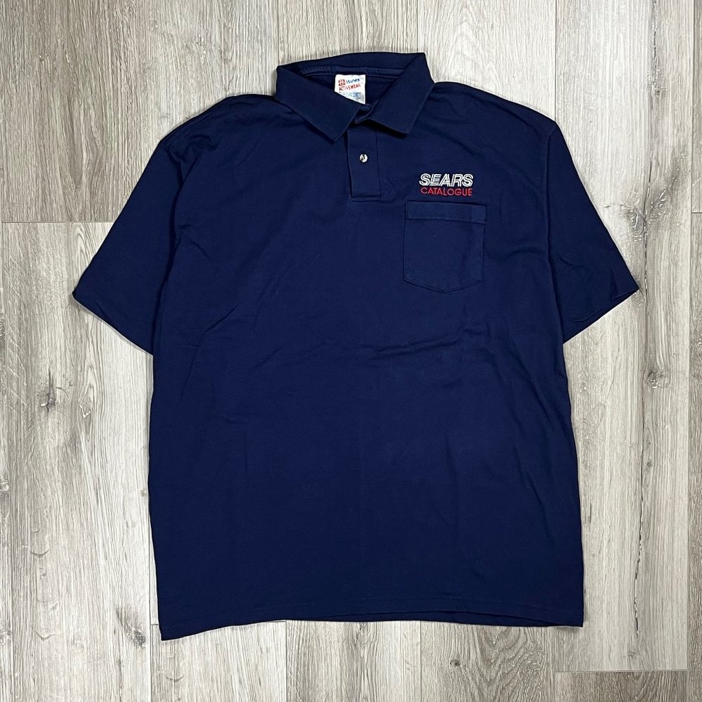 Sears Catalogue Vintage Hanes Activewear 50/50 Blue XL Polo Shirt
